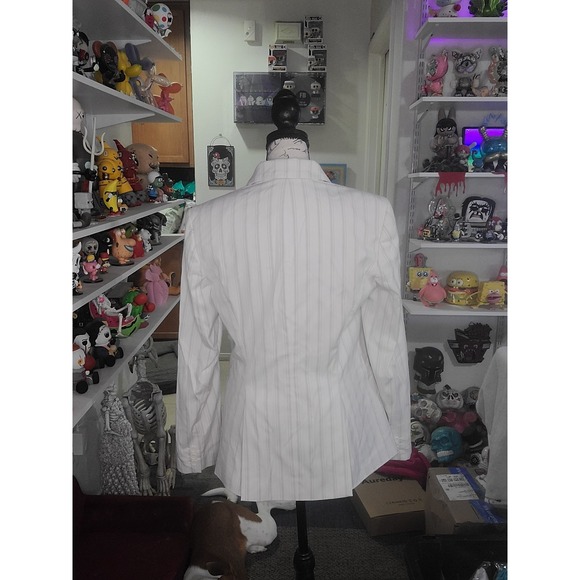 Body by Victoria Womens‎ Size 6 White Pinstripe Blazer Jacket Double Breasted - Picture 2 of 7